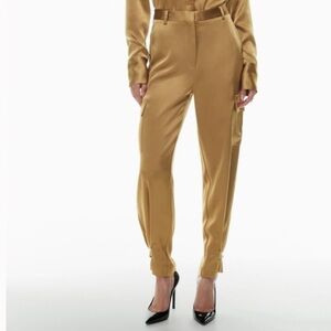 Babaton For Aritzia Refined Gold High Waist Satin Cargo Pant Size 8